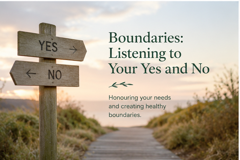 Path with signs pointing towards yes and no, representing healthy boundaries and personal choice