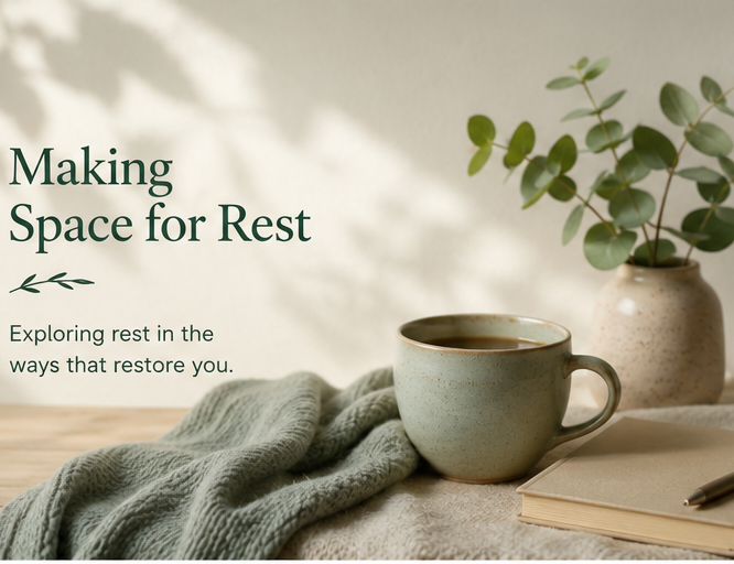 A quiet, restful space with a warm drink, book and soft blanket